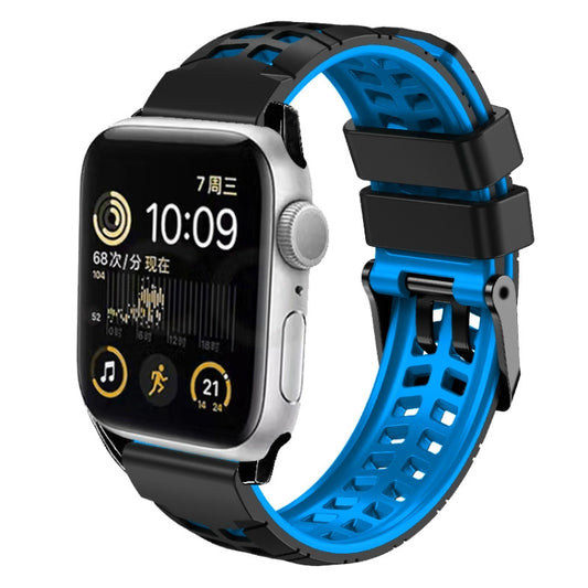 For Apple Watch Series 6 40mm Twill Dual-row Buckle Silicone Watch Band(Black Blue) - Watch Bands by buy2fix | Online Shopping UK | buy2fix