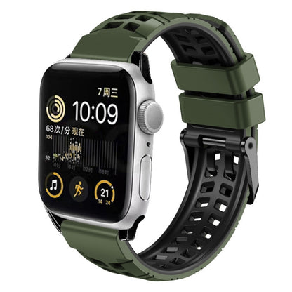 For Apple Watch Series 2 38mm Twill Dual-row Buckle Silicone Watch Band(Army Green Black) - Watch Bands by buy2fix | Online Shopping UK | buy2fix