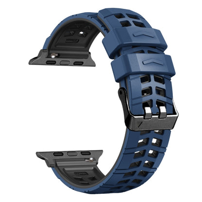 For Apple Watch Series 9 45mm Twill Dual-row Buckle Silicone Watch Band(Midnight Blue Black) - Watch Bands by buy2fix | Online Shopping UK | buy2fix