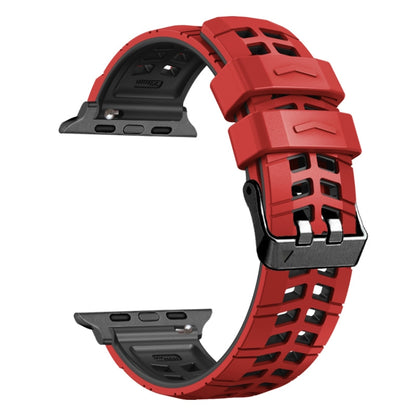 For Apple Watch SE 2023 40mm Twill Dual-row Buckle Silicone Watch Band(Red Black) - Watch Bands by buy2fix | Online Shopping UK | buy2fix