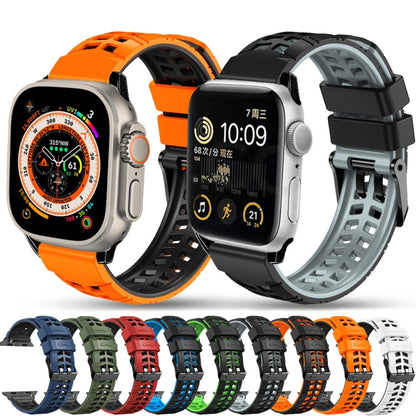 For Apple Watch SE 2023 40mm Twill Dual-row Buckle Silicone Watch Band(Black Orange) - Watch Bands by buy2fix | Online Shopping UK | buy2fix