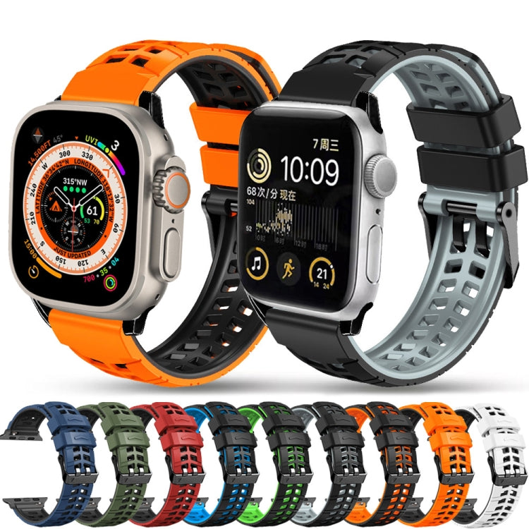 For Apple Watch Series 9 41mm Twill Dual-row Buckle Silicone Watch Band(Black Orange) - Watch Bands by buy2fix | Online Shopping UK | buy2fix