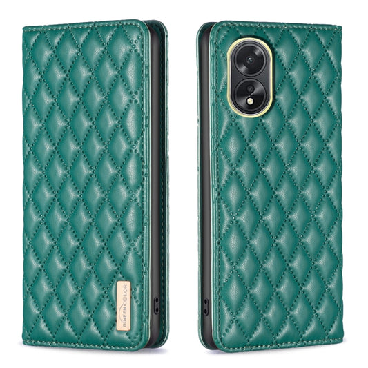 For OPPO A38 4G Diamond Lattice Magnetic Leather Flip Phone Case(Green) - A38 Cases by buy2fix | Online Shopping UK | buy2fix