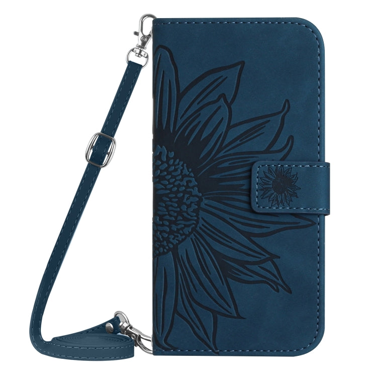 For Motorola Moto G Power 5G 2024 HT04 Skin Feel Sun Flower Embossed Flip Leather Phone Case with Lanyard(Inky Blue) - Motorola Cases by buy2fix | Online Shopping UK | buy2fix