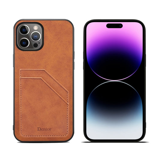 For iPhone 15 Pro Max Denior PU Dual Card Slot Back Cover Phone Case(Brown) - iPhone 15 Pro Max Cases by Denior | Online Shopping UK | buy2fix