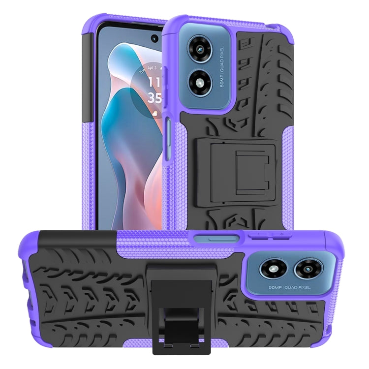 For Motorola Moto G Play 4G 2024 Tire Texture TPU + PC Phone Case with Holder(Purple) - Motorola Cases by buy2fix | Online Shopping UK | buy2fix