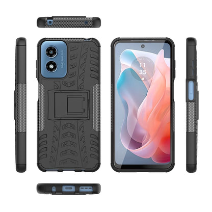 For Motorola Moto G Play 4G 2024 Tire Texture TPU + PC Phone Case with Holder(Black) - Motorola Cases by buy2fix | Online Shopping UK | buy2fix