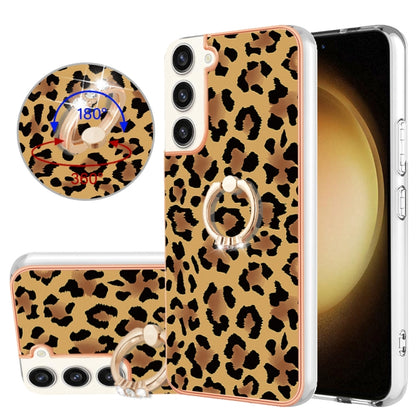 For Samsung Galaxy S22+ 5G Electroplating Dual-side IMD Phone Case with Ring Holder(Leopard Print) - Galaxy S22+ 5G Cases by buy2fix | Online Shopping UK | buy2fix