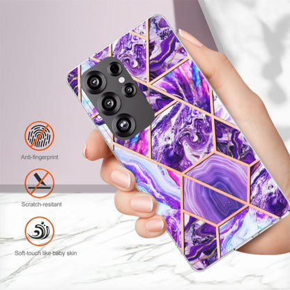 For Samsung Galaxy S25 Ultra 5G Electroplating Splicing Marble TPU Phone Case(Dark Purple) - Galaxy S25 Ultra 5G Cases by buy2fix | Online Shopping UK | buy2fix