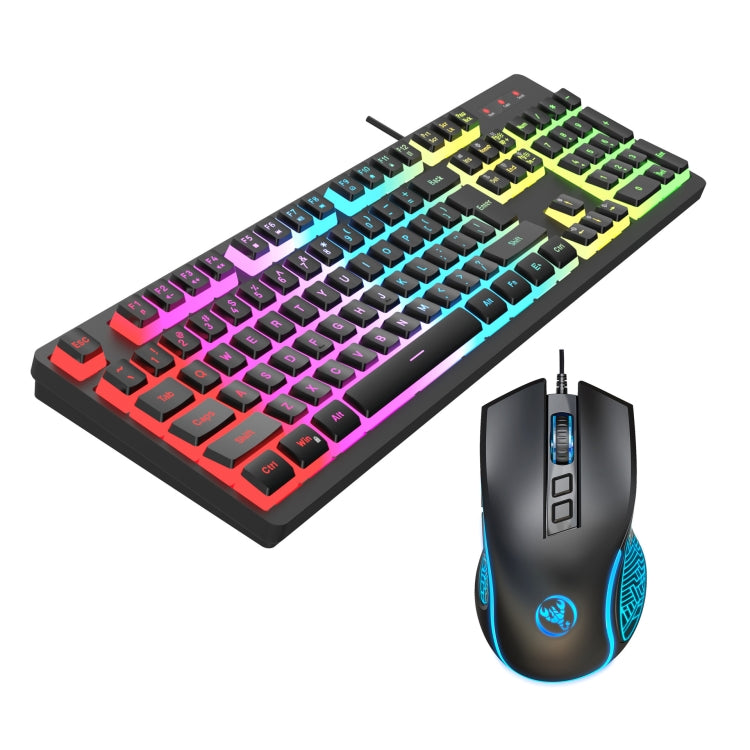 HXSJ L200+X100 Wired RGB Backlit Keyboard and Mouse Set 104 Pudding Key Caps + 3600DPI Mouse(Black) - Wired Keyboard by HXSJ | Online Shopping UK | buy2fix