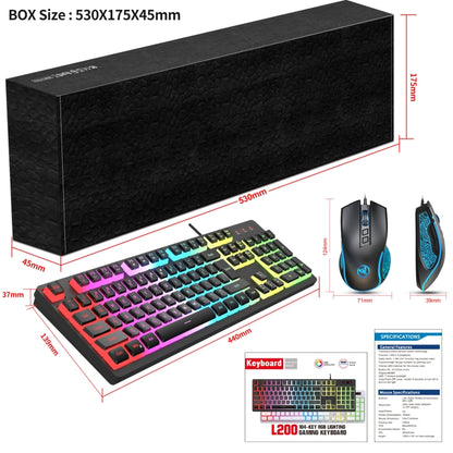 HXSJ L200+X100 Wired RGB Backlit Keyboard and Mouse Set 104 Pudding Key Caps + 3600DPI Mouse(Black) - Wired Keyboard by HXSJ | Online Shopping UK | buy2fix