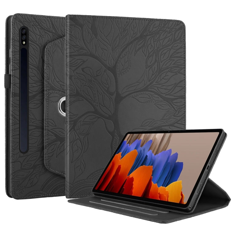 For Samsung Galaxy Tab S10 / S8 / S7 Tree Life Embossed Rotation Leather Tablet Case(Black) - Tab S10 Cases by buy2fix | Online Shopping UK | buy2fix