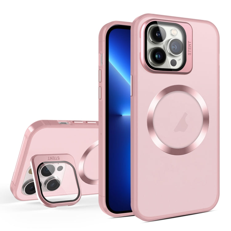 For iPhone 13 Pro Max Skin Feel CD Texture MagSafe Lens Holder Phone Case(Pink) - iPhone 13 Pro Max Cases by buy2fix | Online Shopping UK | buy2fix