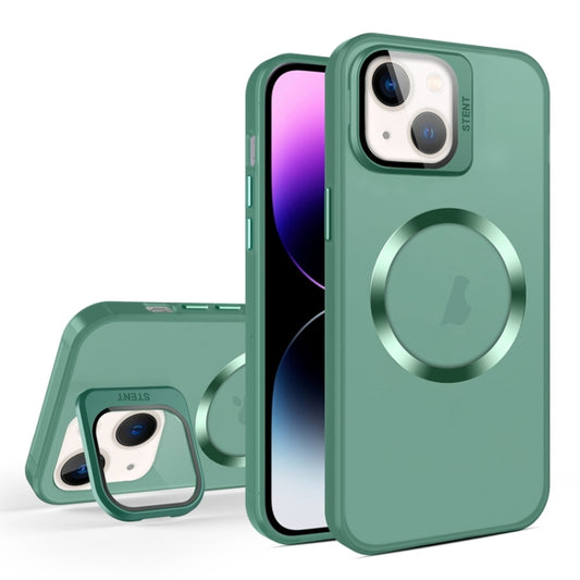 For iPhone 14 Plus Skin Feel CD Texture MagSafe Lens Holder Phone Case(Green) - iPhone 14 Plus Cases by buy2fix | Online Shopping UK | buy2fix