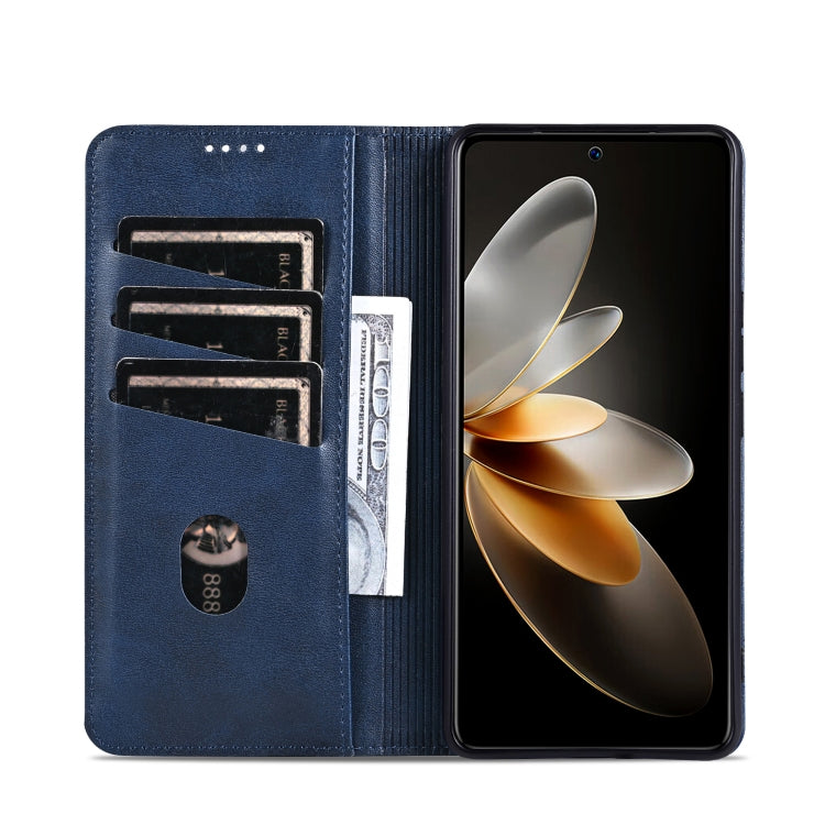 For OPPO Reno12 Global AZNS Magnetic Calf Texture Flip Leather Phone Case(Dark Blue) - Reno12 Cases by AZNS | Online Shopping UK | buy2fix