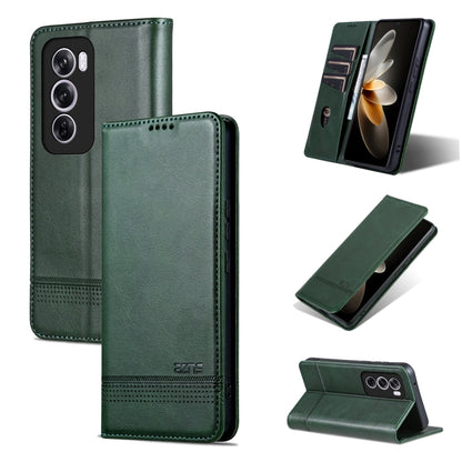 For OPPO Reno12 Global AZNS Magnetic Calf Texture Flip Leather Phone Case(Dark Green) - Reno12 Cases by AZNS | Online Shopping UK | buy2fix