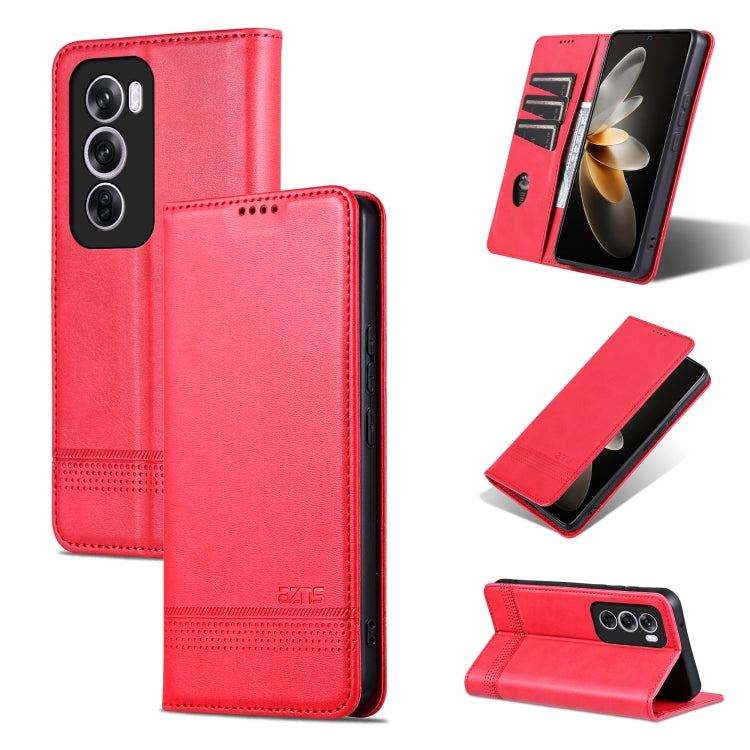 For OPPO Reno12 Pro Global AZNS Magnetic Calf Texture Flip Leather Phone Case(Red) - Reno12 Pro Cases by AZNS | Online Shopping UK | buy2fix