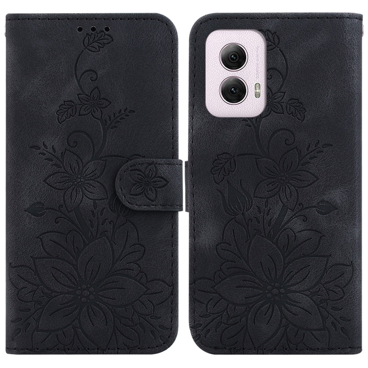 For Motorola Moto G Power 5G 2024 Lily Embossed Leather Phone Case(Black) - Motorola Cases by buy2fix | Online Shopping UK | buy2fix