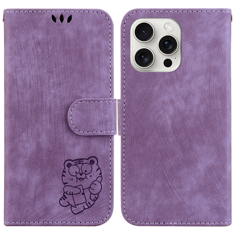 For iPhone 16 Pro Little Tiger Embossed Leather Phone Case(Purple) - iPhone 16 Pro Cases by buy2fix | Online Shopping UK | buy2fix