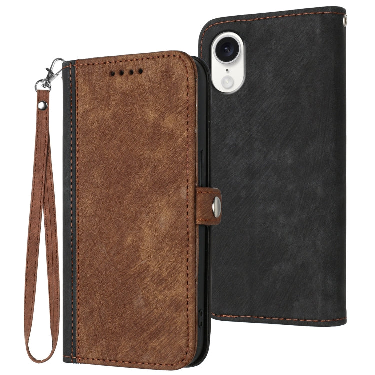 For iPhone SE 2024 Side Buckle Double Fold Hand Strap Leather Phone Case(Brown) - More iPhone Cases by buy2fix | Online Shopping UK | buy2fix