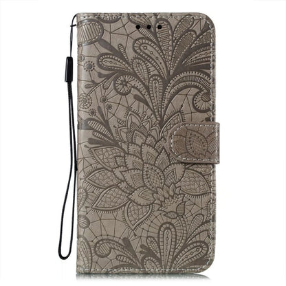 For iPhone 16 Pro Lace Flower Embossing Flip Leather Phone Case(Grey) - iPhone 16 Pro Cases by buy2fix | Online Shopping UK | buy2fix