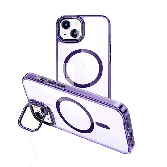 For iPhone 15 Plus MagSafe Magnetic Invisible Holder Transparent Phone Case(Purple) - iPhone 15 Plus Cases by buy2fix | Online Shopping UK | buy2fix