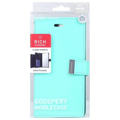 For iPhone 15 Pro Max GOOSPERY RICH DIARY Crazy Horse Texture Leather Phone Case(Mint Green) - iPhone 15 Pro Max Cases by GOOSPERY | Online Shopping UK | buy2fix