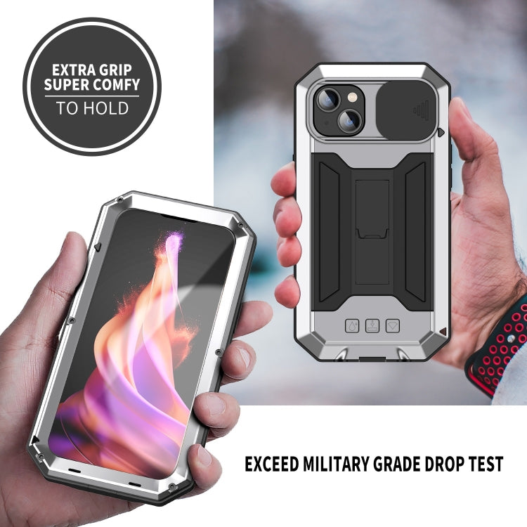 For iPhone 15 R-JUST Sliding Camera Life Waterproof Holder Phone Case(Silver) - iPhone 15 Cases by R-JUST | Online Shopping UK | buy2fix