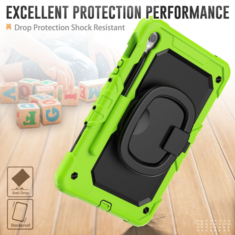 For Samsung Galaxy Tab S9 D Type Silicone Hybrid PC Tablet Case with Handle Holder(Yellow Green) - Galaxy Tab S9 Cases by buy2fix | Online Shopping UK | buy2fix