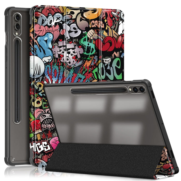 For Samsung Galaxy Tab S9+ Acrylic 3-folding Painted Smart Leather Tablet Case(Graffiti) - Galaxy Tab S9+ Cases by buy2fix | Online Shopping UK | buy2fix