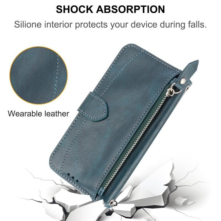 For iPhone SE 2024 Oil Skin Zipper Wallet Leather Phone Case(Blue) - More iPhone Cases by buy2fix | Online Shopping UK | buy2fix