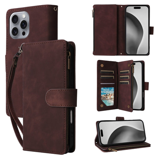 For iPhone 16 Pro Crossbody Multi-card Slot Wallet Zipper Leather Phone Case(Coffee) - iPhone 16 Pro Cases by buy2fix | Online Shopping UK | buy2fix