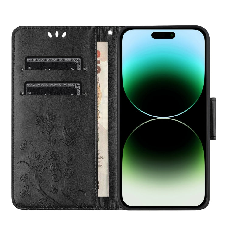 For iPhone 16 Pro Max Butterfly Flower Pattern Flip Leather Phone Case(Black) - iPhone 16 Pro Max Cases by buy2fix | Online Shopping UK | buy2fix