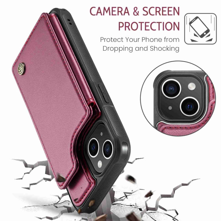 For iPhone 15 CaseMe C22 Card Slots Holder RFID Anti-theft Phone Case(Wine Red) - iPhone 15 Pro Cases by CaseMe | Online Shopping UK | buy2fix