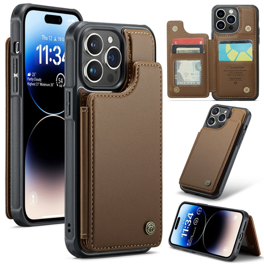 For iPhone 14 Pro CaseMe C22 Card Slots Holder RFID Anti-theft Phone Case(Brown) - iPhone 14 Pro Cases by CaseMe | Online Shopping UK | buy2fix