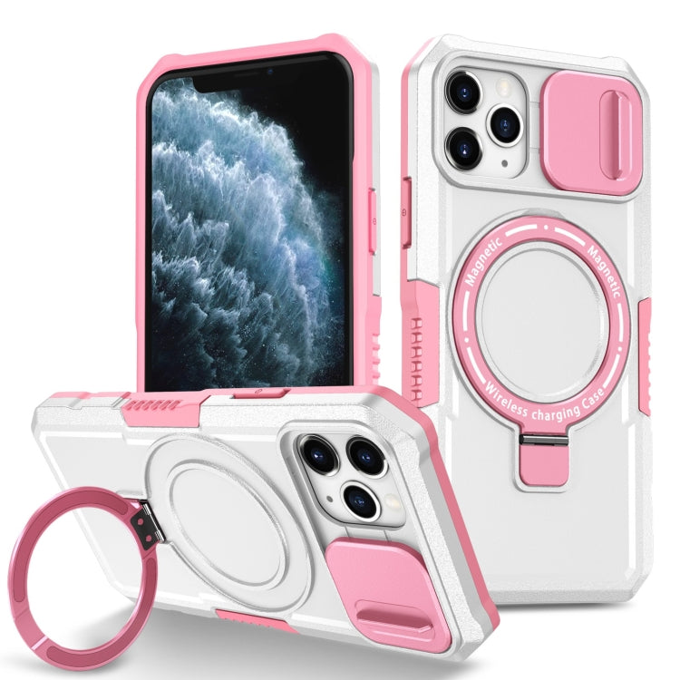 For iPhone 11 Pro Sliding Camshield Magsafe Holder TPU Hybrid PC Phone Case(Pink White) - iPhone 11 Pro Cases by buy2fix | Online Shopping UK | buy2fix