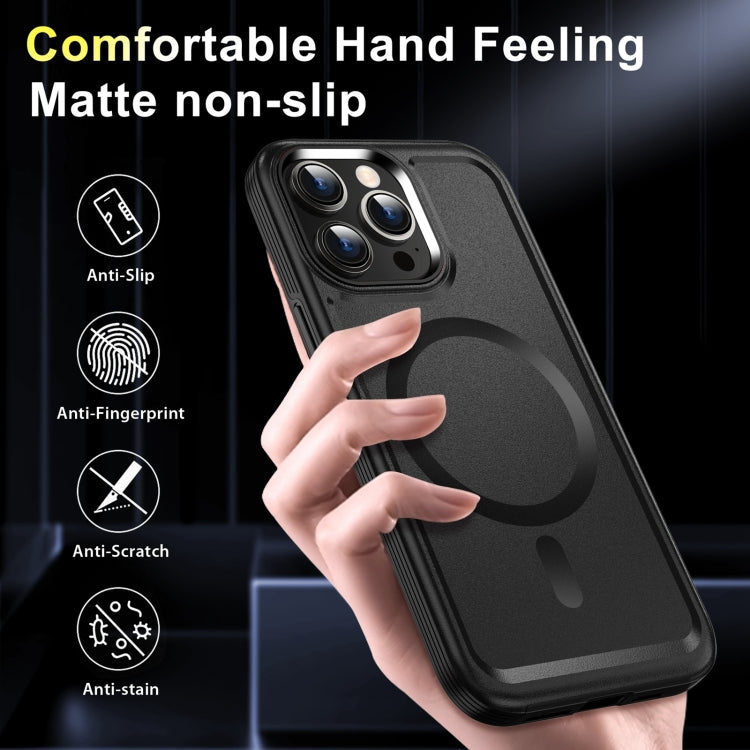 For iPhone 14 Pro Shield Armor MagSafe TPU Hybrid PC Phone Case(Black) - iPhone 14 Pro Cases by buy2fix | Online Shopping UK | buy2fix