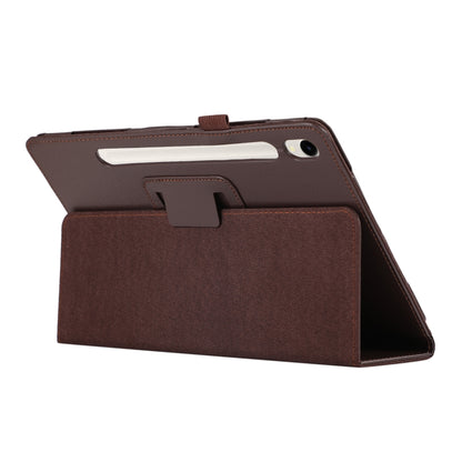 For Samsung Galaxy Tab S9 Litchi Texture Leather Tablet Case with Holder(Brown) - Other Galaxy Tab PC by buy2fix | Online Shopping UK | buy2fix