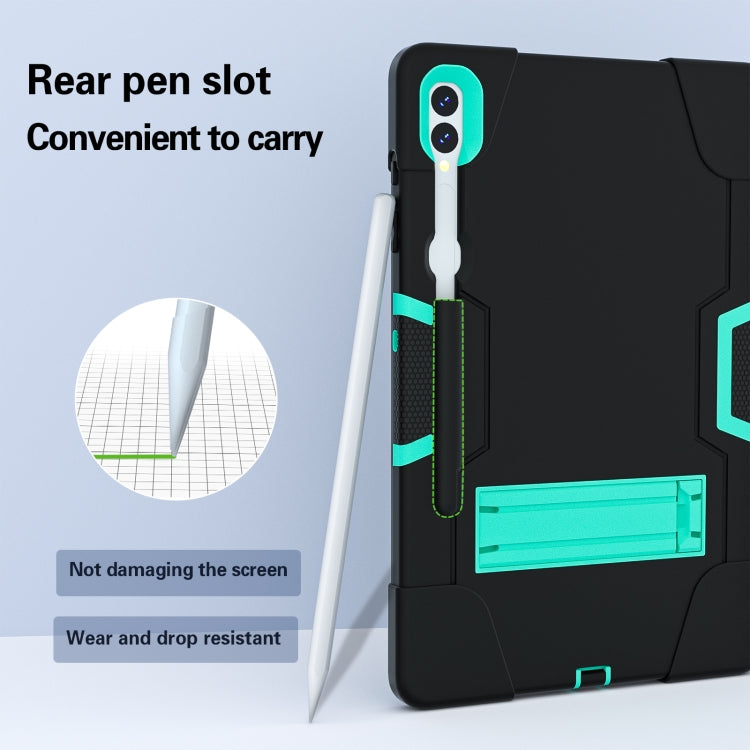 For Samsung Galaxy Tab S9+ Contrast Color Silicone PC Tablet Case with Holder(Black + Mint Green) - Galaxy Tab S9+ Cases by buy2fix | Online Shopping UK | buy2fix