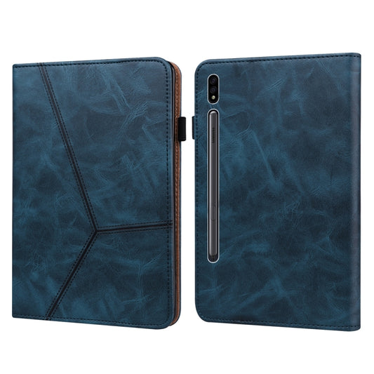 For Samsung Galaxy Tab S9 / S9 FE Solid Color Stripe Embossed Leather Tablet Case(Blue) - Galaxy Tab S9 FE by buy2fix | Online Shopping UK | buy2fix