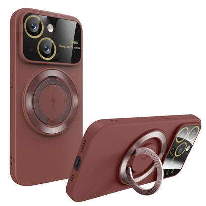 For iPhone 13 Large Window MagSafe Magnetic Holder Phone Case(Claret Red) - iPhone 13 Cases by buy2fix | Online Shopping UK | buy2fix