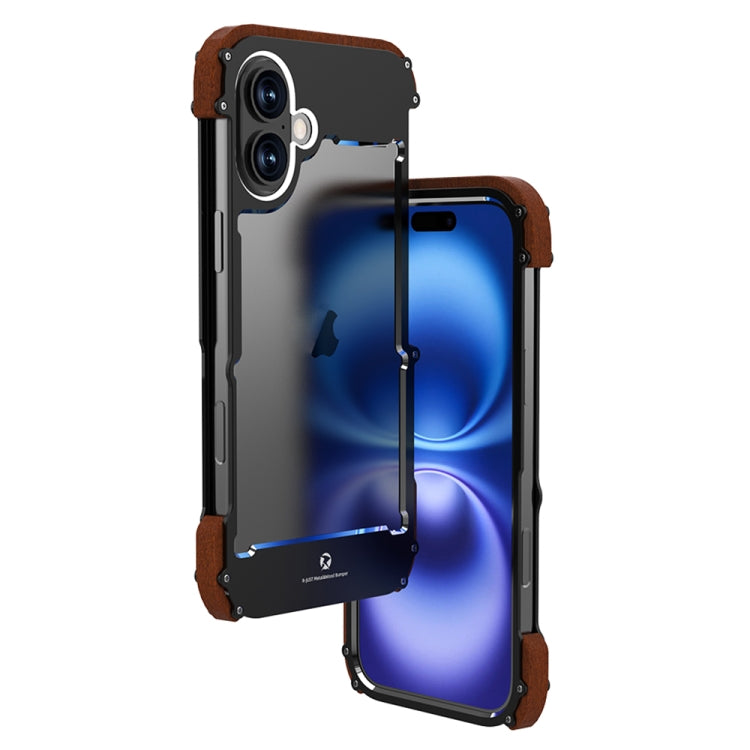 For iPhone 16 R-JUST Ironwood Generation Metal Hybrid Wood Phone Case - iPhone 16 Cases by R-JUST | Online Shopping UK | buy2fix