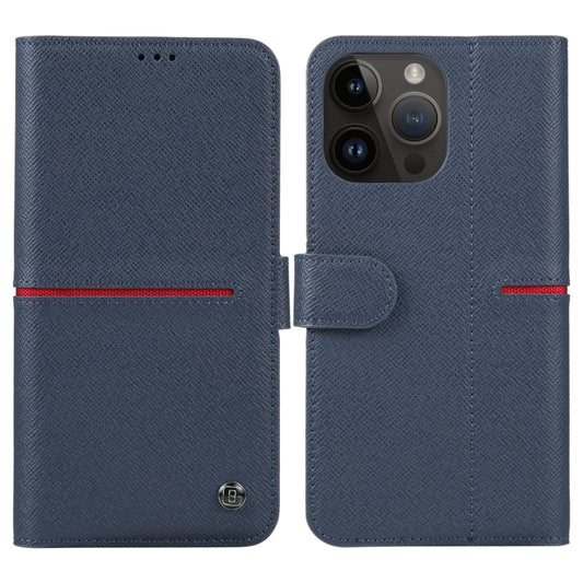 For iPhone 15 Pro Max GEBEI Top-grain Horizontal Flip Leather Phone Case(Blue) - iPhone 15 Pro Max Cases by GEBEI | Online Shopping UK | buy2fix