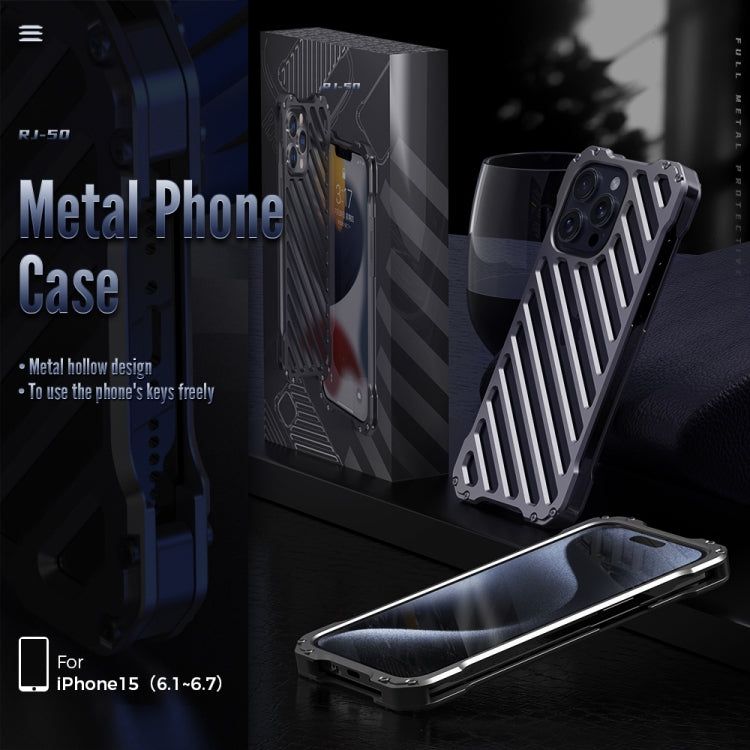 For iPhone 16 R-JUST RJ-50 Hollow Breathable Armor Metal Phone Case(Space Grey) - iPhone 16 Cases by R-JUST | Online Shopping UK | buy2fix