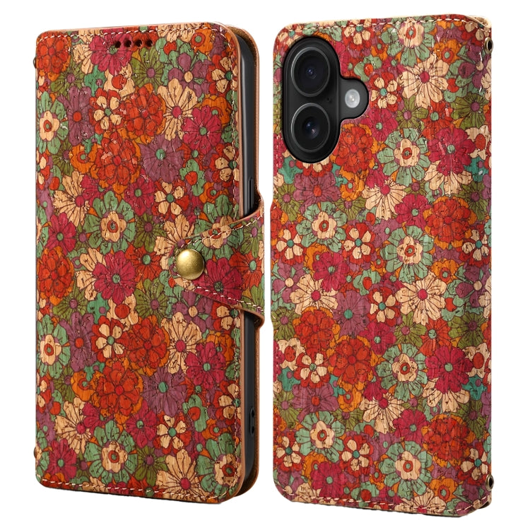 For iPhone 16 Denior Flower Language Series Cork Fabric Oil Edge Leather Phone Case(Summer) - iPhone 16 Cases by Denior | Online Shopping UK | buy2fix