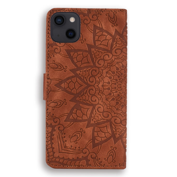 For iPhone 16 Pro Mandala Embossed Dual-Fold Calf Leather Phone Case(Brown) - iPhone 16 Pro Cases by buy2fix | Online Shopping UK | buy2fix