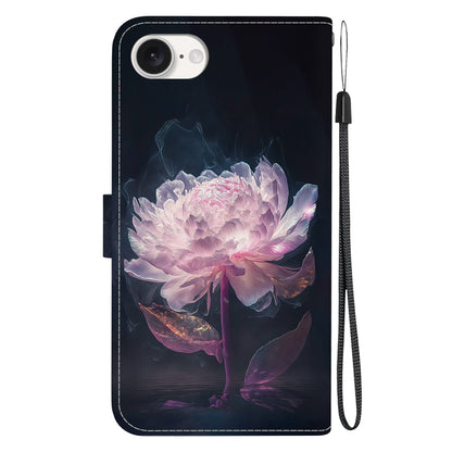 For iPhone SE 2024 Crystal Texture Colored Drawing Leather Phone Case(Purple Peony) - More iPhone Cases by buy2fix | Online Shopping UK | buy2fix