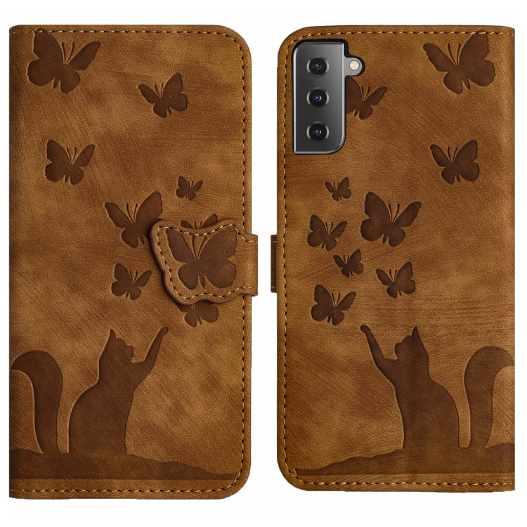 For Samsung Galaxy S21+ 5G Butterfly Cat Embossing Flip Leather Phone Case(Brown) - Galaxy S21+ 5G Cases by buy2fix | Online Shopping UK | buy2fix