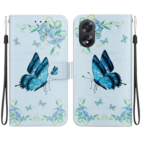 For OPPO A38 4G / A18 Crystal Texture Colored Drawing Leather Phone Case(Blue Pansies) - A38 Cases by buy2fix | Online Shopping UK | buy2fix