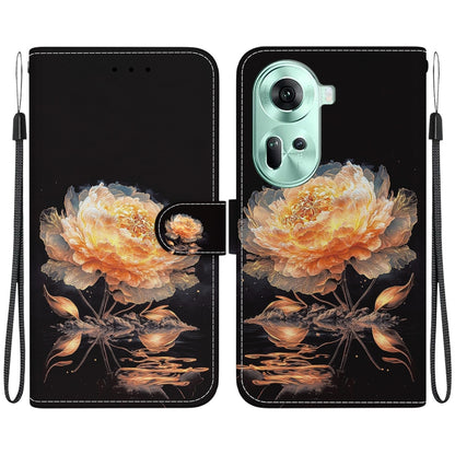 For OPPO Reno11 Global Crystal Texture Colored Drawing Leather Phone Case(Gold Peony) - Reno11 Cases by buy2fix | Online Shopping UK | buy2fix